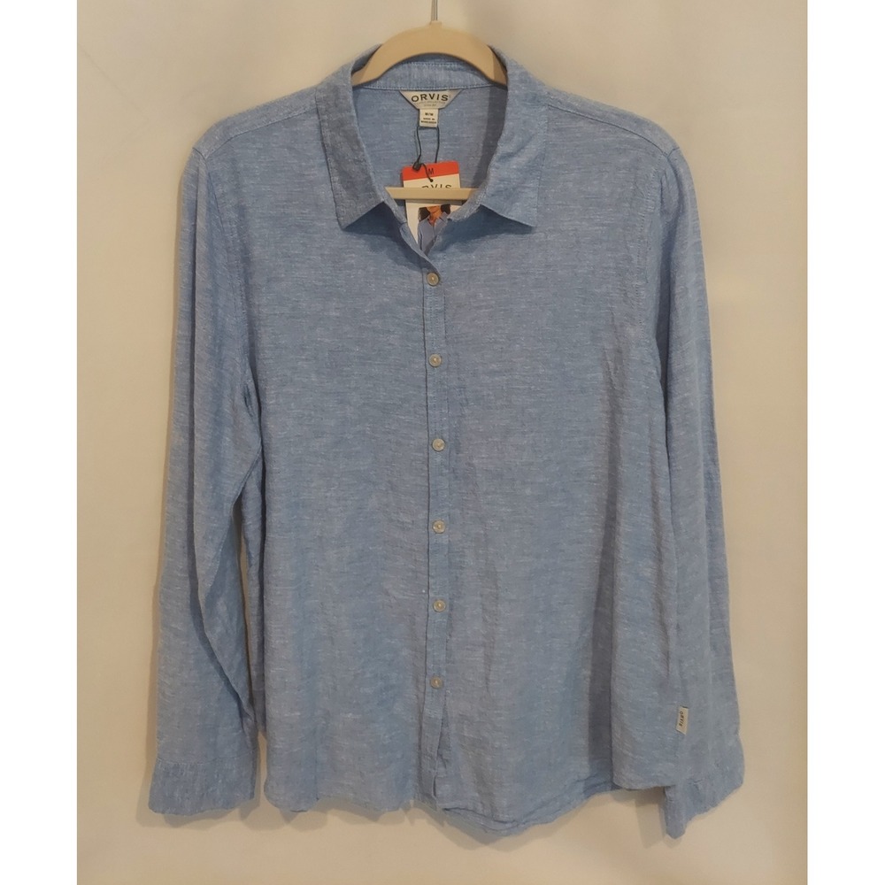 Orvis Womens Light Blue Linen Blend LS Button-Up Blouse Top Size Medium NWT - Picture 2 of 10